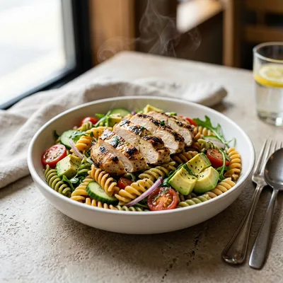 Healthy Chicken Pasta Salad with Avocado