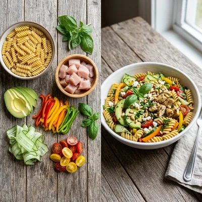 Healthy Chicken Pasta Salad with Avocado - cooking process