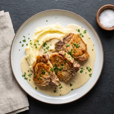 Creamy Garlic Chicken with Gravy & Mashed Potatoes - ingredients preparation