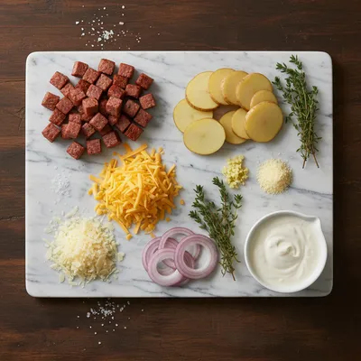 Beef Sausage Cheesy Potato Casserole - cooking process