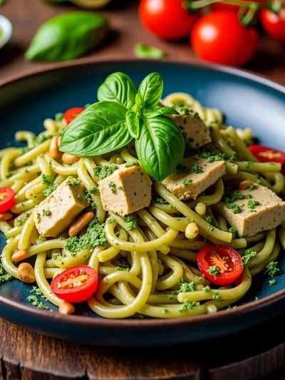 Easy Chicken Pesto Pasta Salad - ready to serve