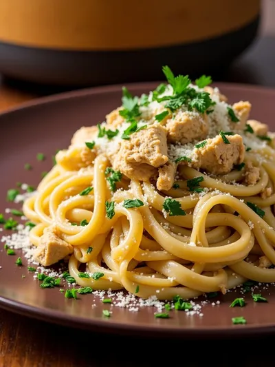 Crockpot Garlic Parmesan Chicken Pasta - cooking process