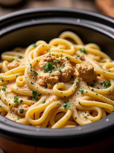 Crockpot Garlic Parmesan Chicken Pasta