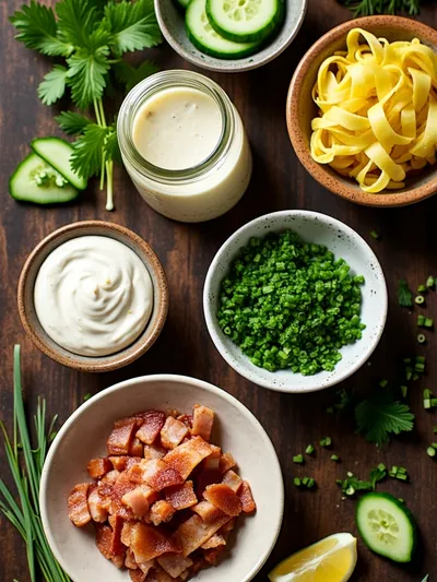 Cucumber Ranch Salad with Crispy Turkey Bacon - ingredients preparation