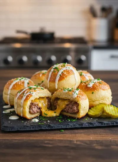 Garlic Parmesan Cheeseburger Bombs - ready to serve