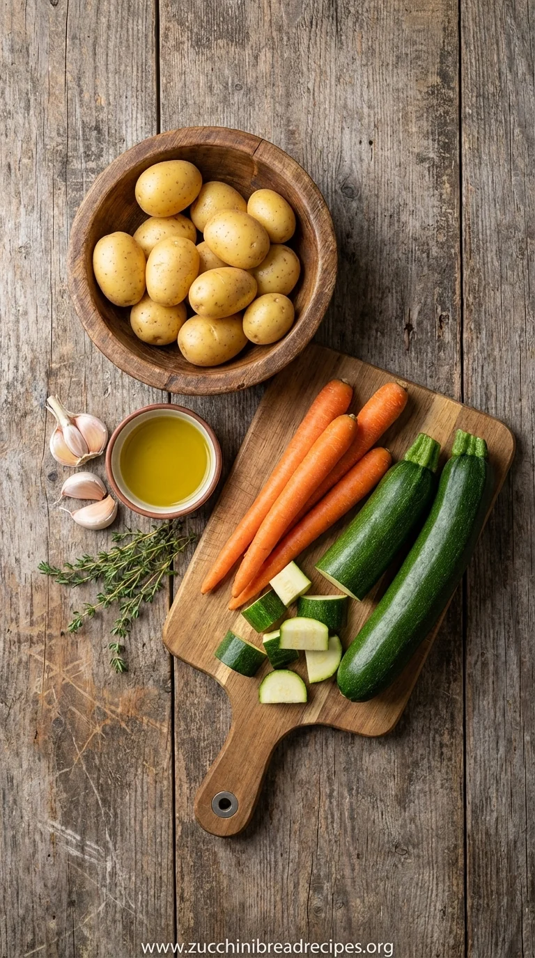 Garlic Herb Roasted Potatoes with Carrots and Zucchini - ingredients preparation