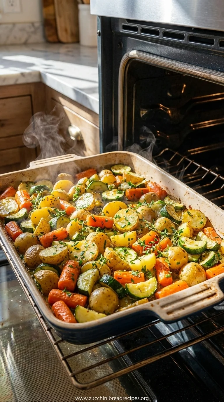 Garlic Herb Roasted Potatoes with Carrots and Zucchini - cooking process