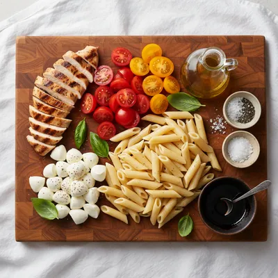 Layered Grilled Chicken Caprese Pasta Salad - cooking process
