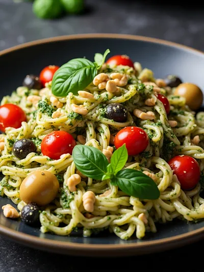 Mediterranean Pasta Salad with Pesto - ready to serve