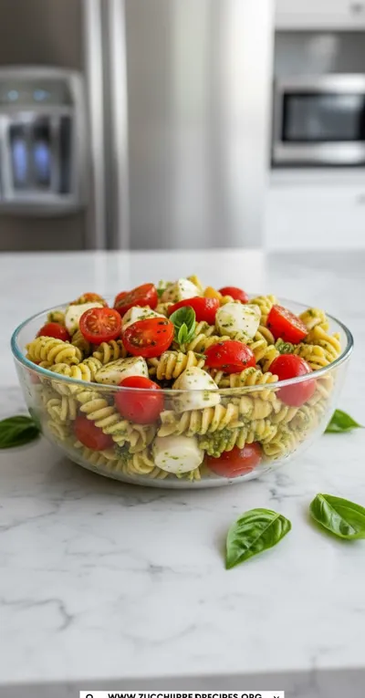 Light and Creamy Pesto Caprese Pasta Salad