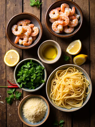 Spicy Garlic Shrimp Pasta - ingredients preparation
