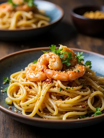 Spicy Garlic Shrimp Pasta - ready to serve