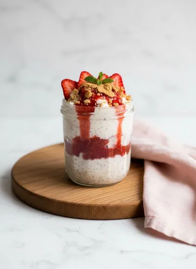 Strawberry Cheesecake Overnight Oats - ready to serve