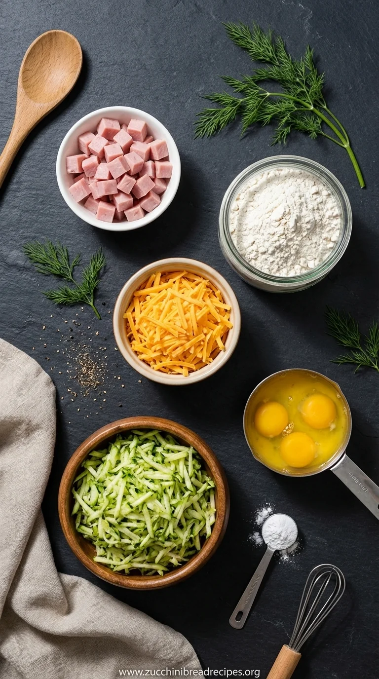 Turkey Ham Cheese Zucchini Muffins Recipe - ingredients preparation