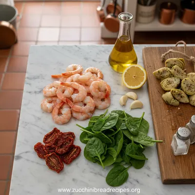 Tuscan Shrimp with Spinach, Artichokes & Sun-Dried Tomatoes - cooking process