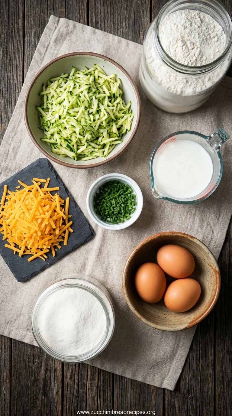 Zucchini Cheddar Cheese & Chive Buttermilk Quick Bread - ingredients preparation